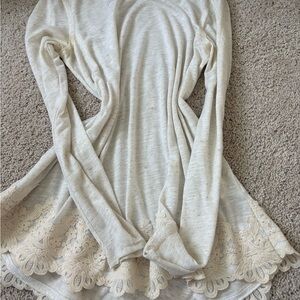 Rewind Cream Long Sleeve Top with Lace Hem